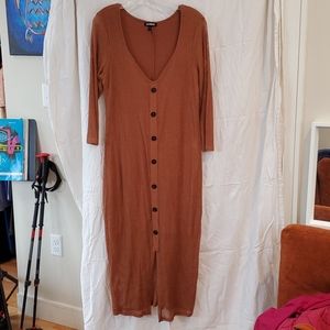 Express Brown Button Front Midi Dress